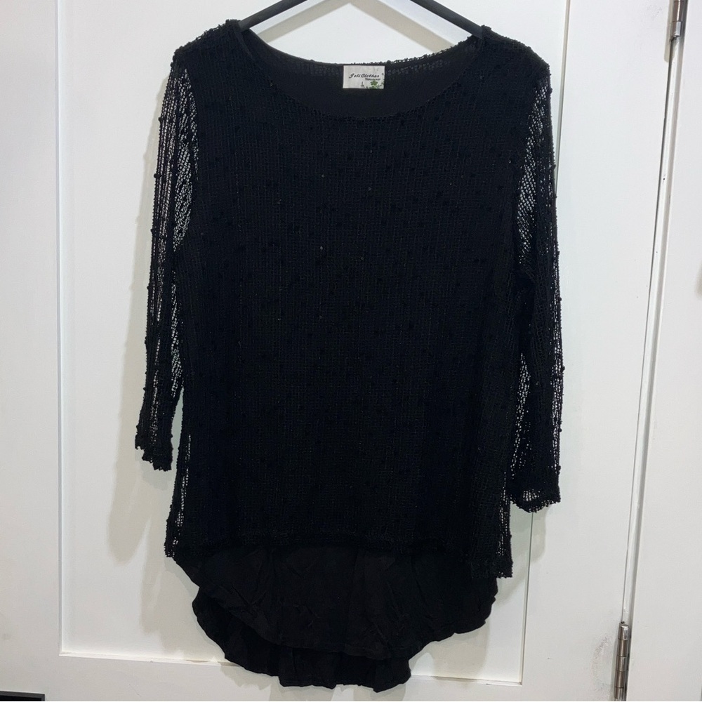 Chic Black Women's lined crochet bamboo blend Blouse